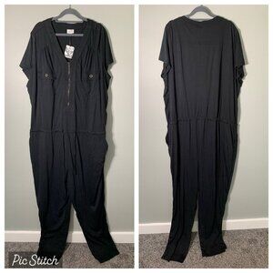 NEW‎ Jaclyn Smith black v-neck short sleeve pants stretch jumpsuit